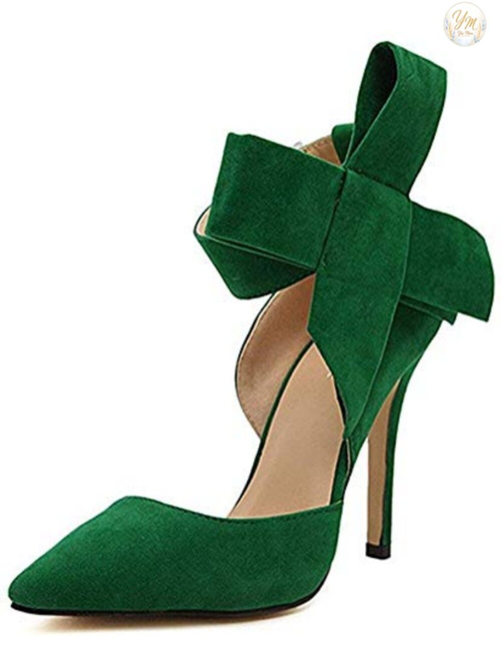 Faux Suede Pointy Toe Stiletto High Heel Pumps Detachable Big Bow Ankle Strap